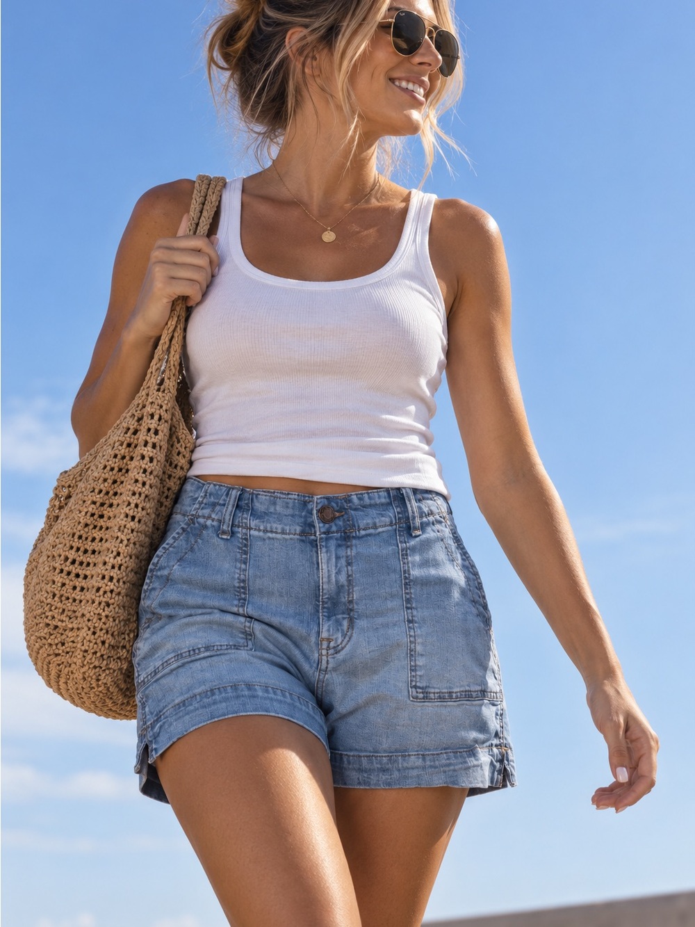 Maurices M Jeans Size 12 Light Wash Denim Utility Shorts High Rise Stretch